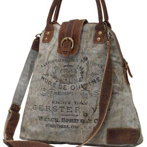 Myra Bag Upcycled Gerster Shoulder Bag Leather Canvas Accents Crossbody Strap